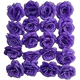 Corkwaw 25 Pcs 3 inch Artificial Rose Flower Heads,Silk Rose Head Flowers,Wedding Party Home Garden Decoration DIY Craft Gift Box Decoration (Purple)