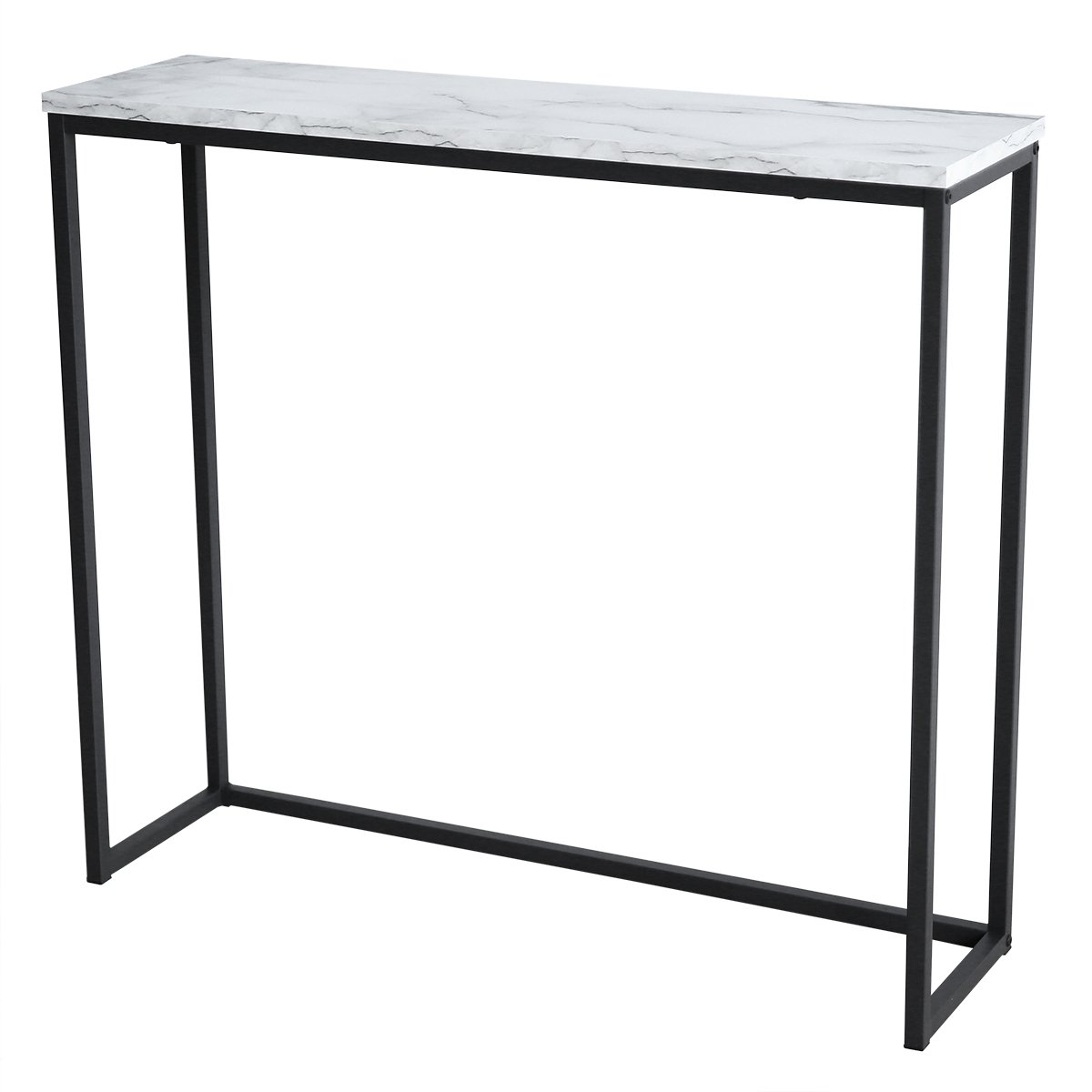 Tilly Lin Modern Accent Faux Marble Console Table, Black Metal Frame