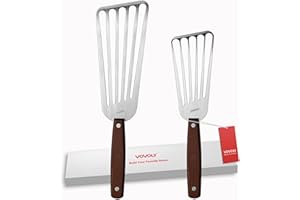 2 Pack Fish Spatula Turner, Stainless Steel Slotted Spatulas for Flipping, Turning, Frying & Grilling, 3"x6"+4"x8" Metal Slot