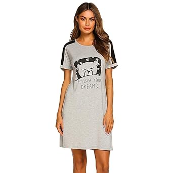 UNibelle Damen Nachthemd mit Witzigem Spruch-Print Nachtwäsche Kurz Ärmel Sleepshirt