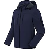 CREATMO US Men's Softshell Military Jacket With Removable Hood, Fleece Lined and Water Repellent Outdoor Reflective Coat