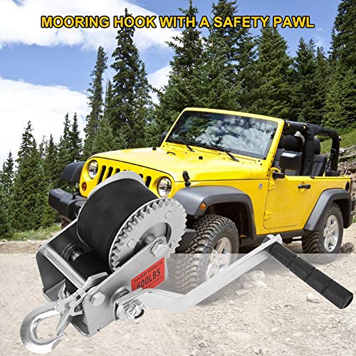 Qiilu 600lbs Heavy Duty Hand Winch Hand Crank Strap Gear Hand Winch Polyester Strap Compatible with ATV Boat Trailer - Image 4