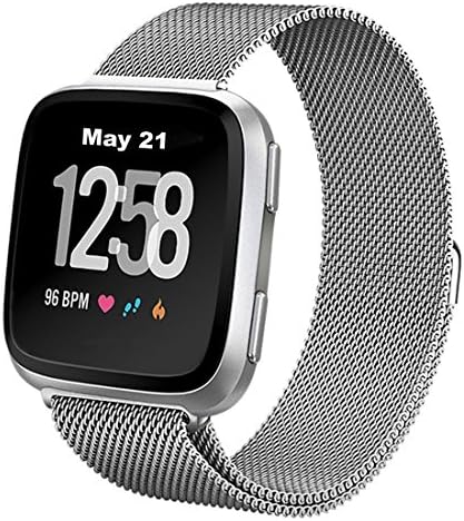 Roimee for Fitbit Versa Bands Women Men Small Large, Milanese Loop Stainless Steel Metal Replacement Bracelet Strap with Unique Magnet Lock Accessories Wristbands for Fitbit Versa Fitness Smart Watch