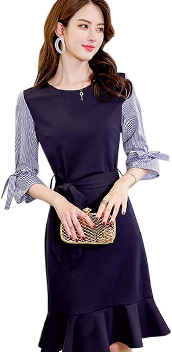 Amazon Boxuanレディース エレガントワンピース 細身 7分袖 森ガール 個性 スカート 春夏秋 フォーマルドレス チュニック 着痩せ 膝丈 パーティー 春秋冬 長袖 きれいめ オフィス 通勤 通学 ワンピース チュニック 通販
