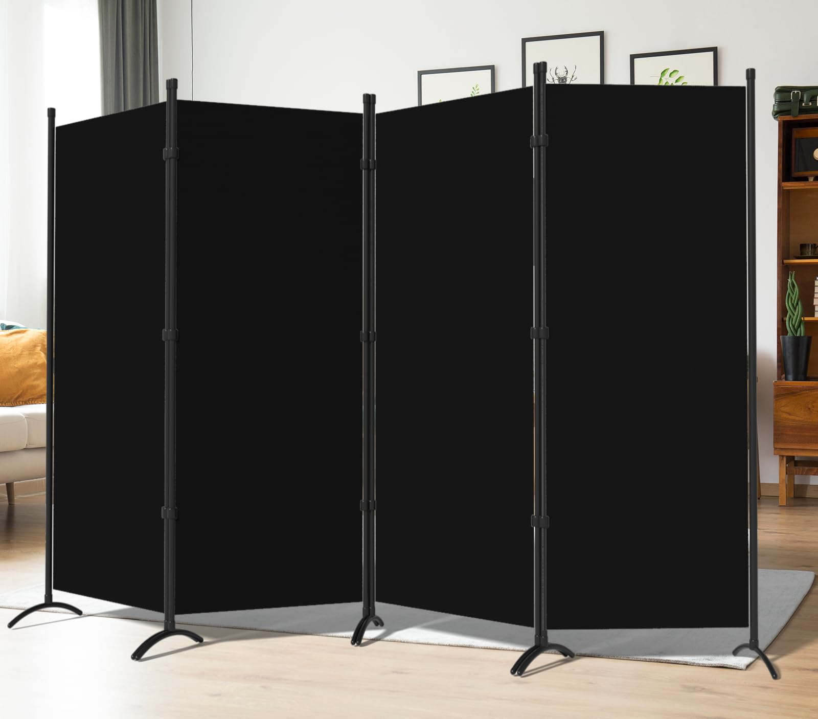 Photo 1 of Room Dividers Folding Privacy Screens 4 Panel Partition Screen Steel Frame& Frabic Office Partition for Home Office Dorm Decor Black