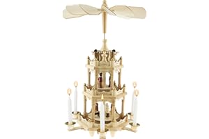 Clever Creations Beige Three Tier Carousel 18 Inch Traditional Wooden Christmas Pyramid Decoration, Festive Christmas Décor for Shelves and Tables