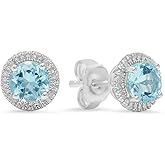 Dazzlingrock Collection Sterling Silver Round Cut Aquamarine Ladies Stud Earrings Stone Size is 5mm