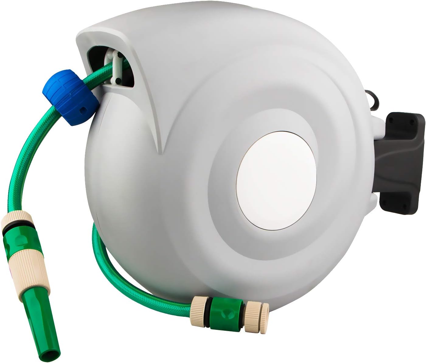 Toolwiz Garden Hose Reel, Retractable Hose Reel 3/4" x 65+6.5 FT, Water Hose with 3 Adjustable Water Sprayer Gun Hybrid Hose Automatic Rewind & Wall Mount