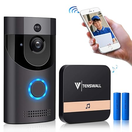 Video Türklingel,Tenswall 720P HD WIFI Überwachungskamera mit Glockenspiel,Gespräche Video Echtzeit,Nachtsicht PIR-Bewegungse