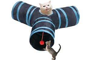 Deofun Cat Tunnel Tube Toys，Tunnels for Indoor Cats, 3 Way Blue Collapsible Interactive Toy with Balls for Rabbits, Kittens, Ferrets, Puppy