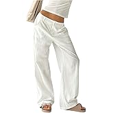 Verdusa Women's Ultra Low Waist Straight Leg Pants Casual Loose Trousers with Pockets