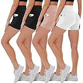 CAMPSNAIL 4 Pack Biker Shorts Women with Pockets – 5"/8" High Waist Tummy Control Workout Gym Yoga Running Compression Shorts