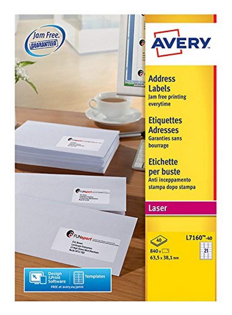 Avery 840 Address Labels for Laser Printer 40 Sheets with 21 Labels Each White