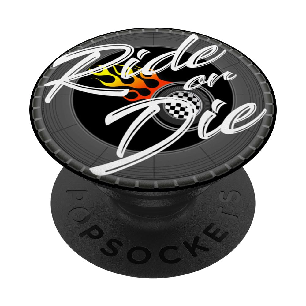 FLAMING RED HOT RUBBER TIRE CHECKERED FLAG PopSockets Swappable PopGrip
