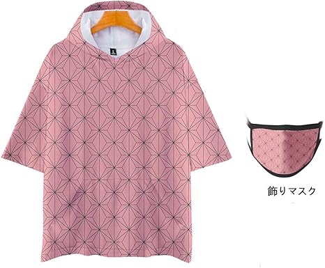 senmhoo鬼滅の刃 コスプレ コスチューム きめつのやいば 冨冈义勇 竈門禰豆子 我妻善逸 竈門炭治郎 tシャツ 漫画風 半袖 フード付き服 男女兼用 竈門禰豆子 m