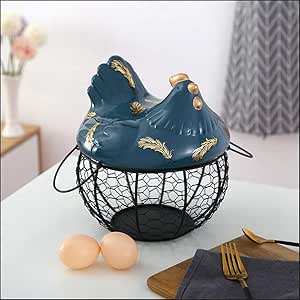 Asdfghur5 Canasta De Huevo De Metal,De Cerámica con Forma De Pollo