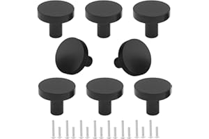 Black Cabinet Knobs 8-Pack, Round Kitchen Door Cabinet Knobs for Dresser Drawers, Solid Metal Dresser Knobs for Wardrobe/Cupb