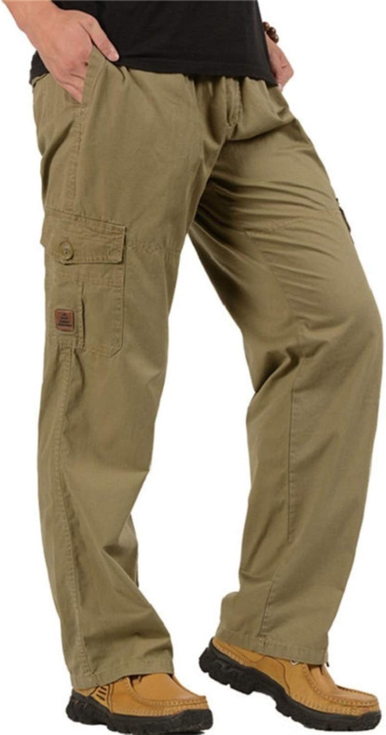 Men's Plus Size Cargo Trousers Autumn Casual Loose MultiPocket Khaki
