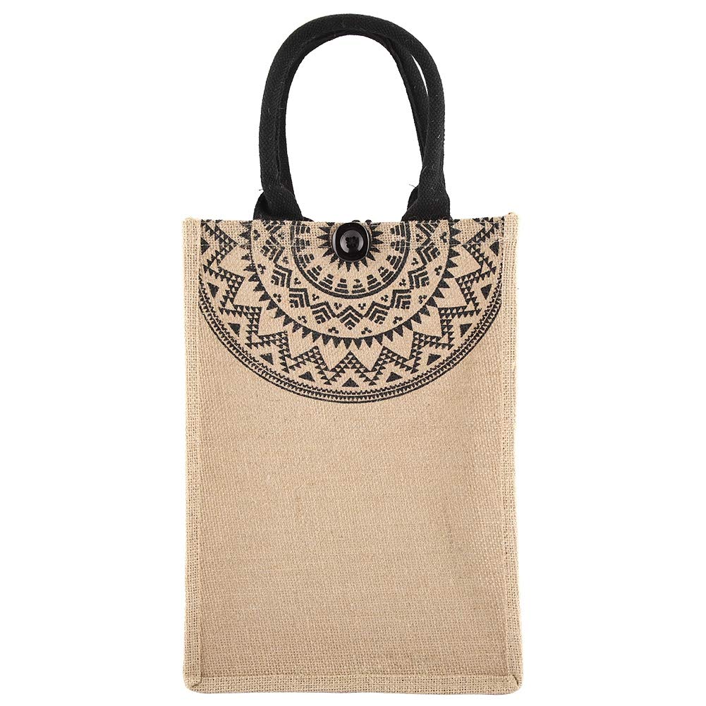 Vintage Square Gunny Bag Jute Handbag Storage Shopping Carrier Shoulder Tote Bag (S)