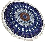 C2U Round Indian Mandala Tapestry Beach Throw Towel Cotton Sunscreen Shawl Wrap Skirt Tassels Yoga Mat,Table Throw