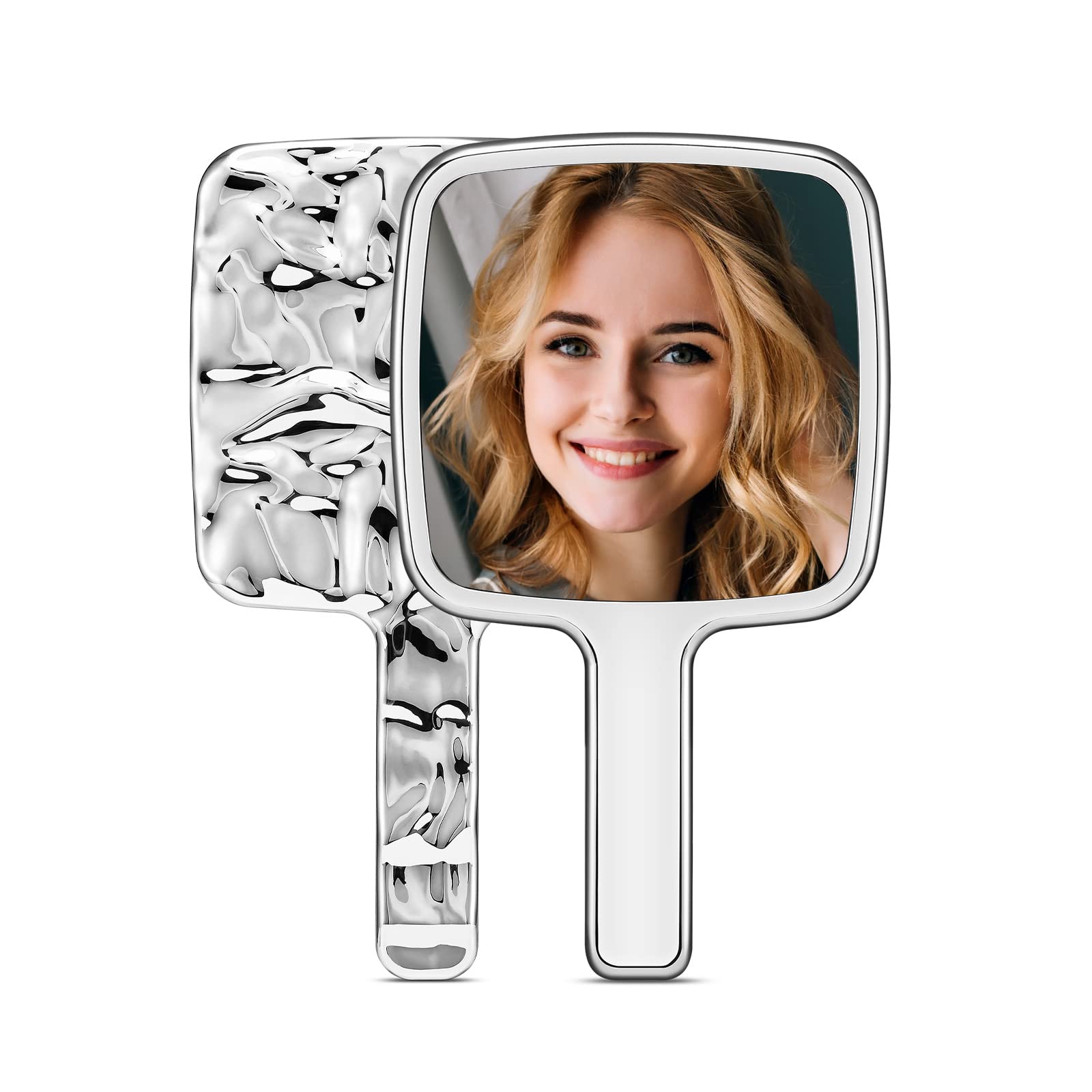 Photo 1 of MIRRORNOVA Handheld Mirror, Water Ripples Hand Mirror with Handle for Make up, Square, Silver, Small (4 x 7 inches)