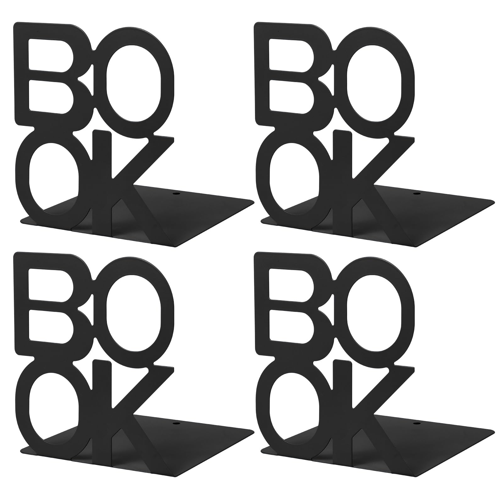 2 Pairs Metal Book Ends, MSDADA Bookends Heavy Duty, Book Ends for Shelves, Book Holder for Office School Home Decorative, Book Shelf Holder Bookend Supports Book Stoppers(Black)