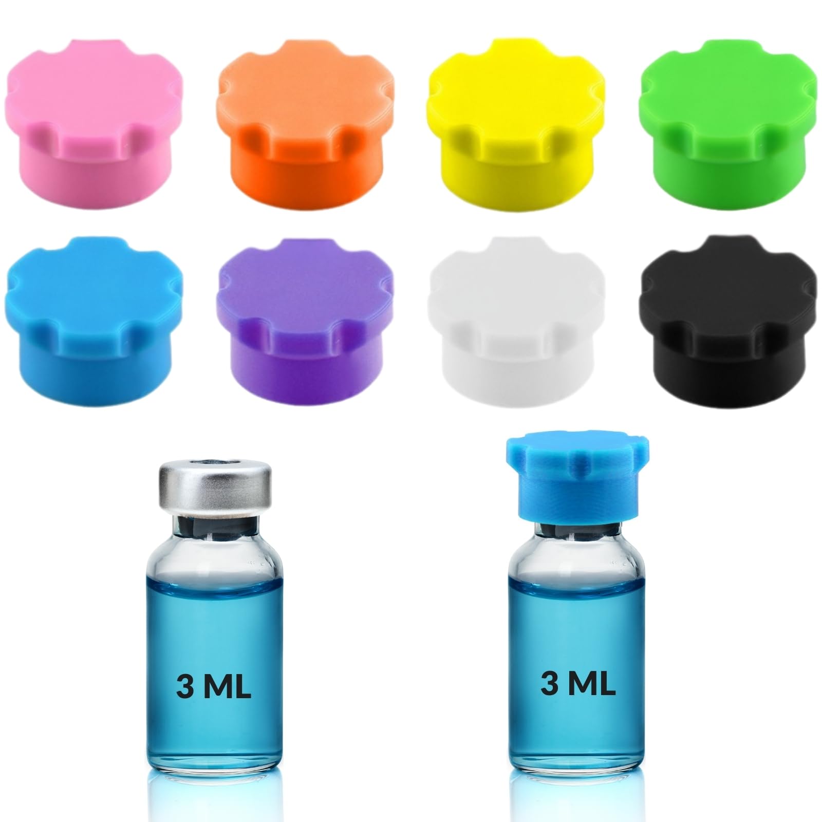 Photo 1 of 3ml Glass Vial Caps, Peptide Vial Caps, Silicone Protective Caps for 1ml 2ml 3ml Glass Vials, Reusable Vial Covers for Peptide Storage and Vial Boxes (8Pcs / 8Colors)