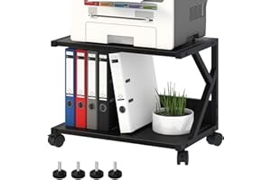 aboxoo Desktop Printer Stand with 2 Tier Wood Storage Shelves,Under Desk Printer Table,Multi-Purpose Home Office Desk Organizer for Fax Machine, Scanner (Black)