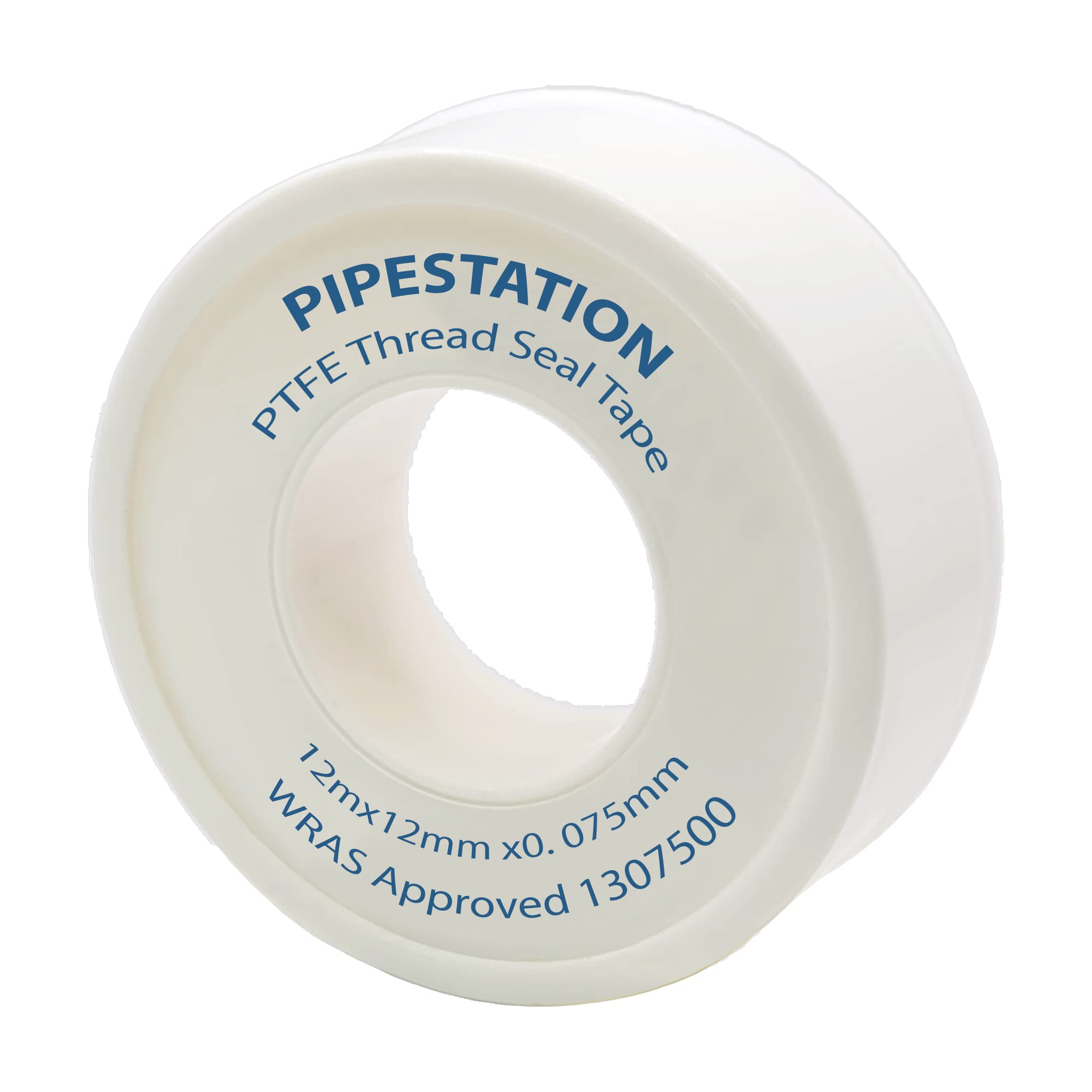 Pipestation PTFE Tape Plumbing - 1 Roll, 12M x 12mm x 0.075mm - Watertight Plumbing Tape for Leaks, Valves, Taps, Sink & Pipes - White