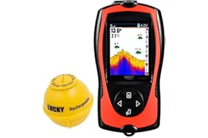 LUCKY Portable Fish Finder Transducer Sonar Sensor 147 Feet Water Depth Finder LCD Screen Echo Sounder Fishfinder with Fish Attractive Lamp for Ice Fishing Sea Fishing