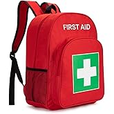 Jipemtra Red Emergency Bag First Aid Backpack Empty Medical Treatment First Responder Trauma Bags for Camping Cycling Hiking Daycare Outdoors (Red)