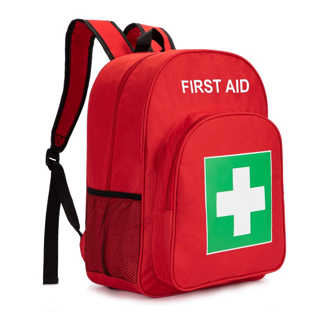 Jipemtra First Aid Backpack Bag Empty Emergency Red First Aid Medical 1st Aid Backpacks Back Pack for First Aid for Camping Hiking Trekking (Red with Green Print Backpack)