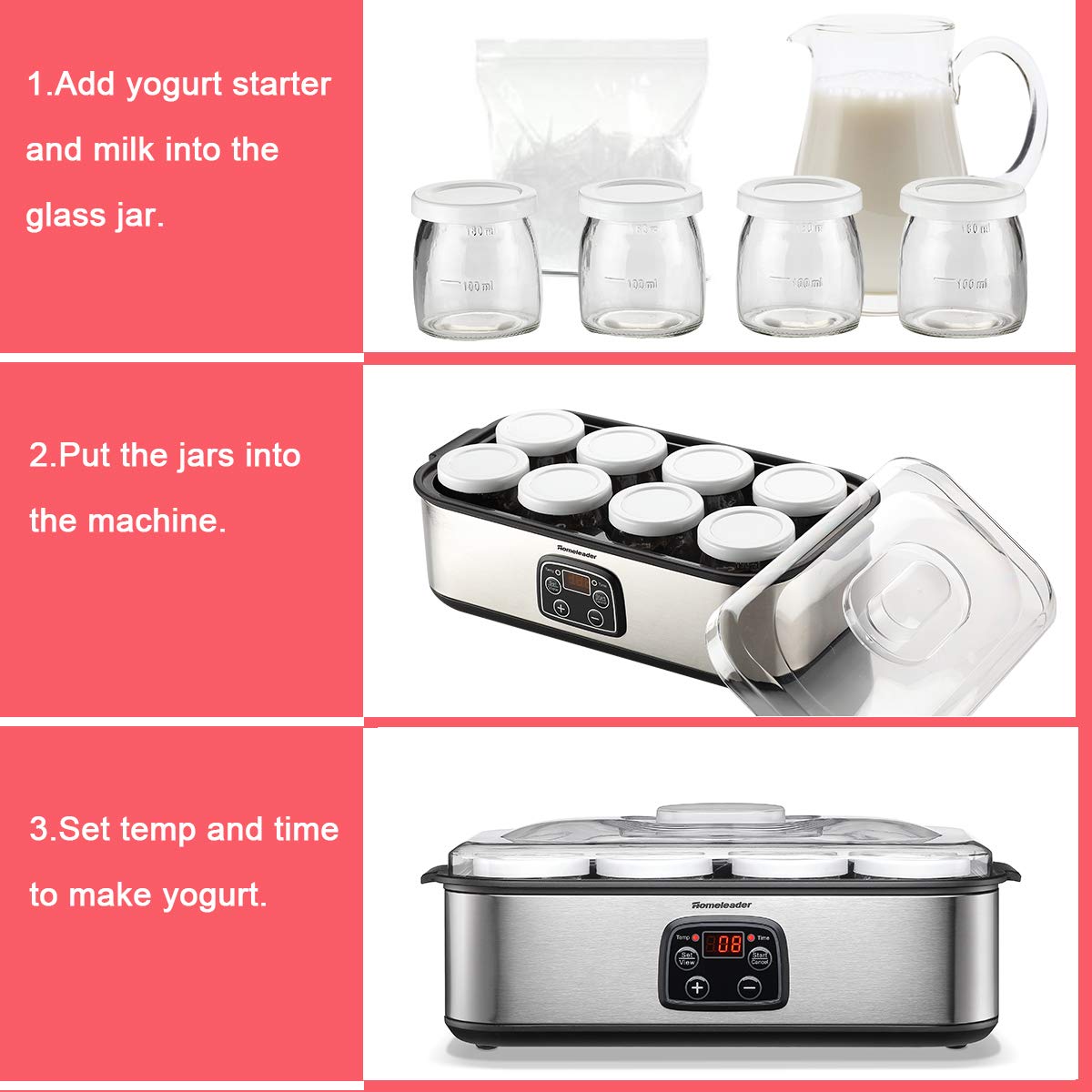 Homeleader Yogurt Maker, Automatic Digital Yogurt Maker with 8 BPAFree