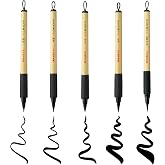 Kuretake Bimoji Brush Pen, 5 pcs set (Extra Fine, Fine, Medium, Large, Medium Brush), great for Calligraphy, Hand lettering and Illustration, for Beginners and Professional, Made in Japan