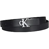 Calvin Klein Women's CK Jeans Monogram Plaque Buckle Casual Leather Skinny Belt for Jeans, Trousers and Dresses