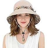 KAICAILA Women Wide Brim Sun Hat Reversible Bohemian Outdoor Bucket Fishing Hats UV Protection for Hiking Beach Travel