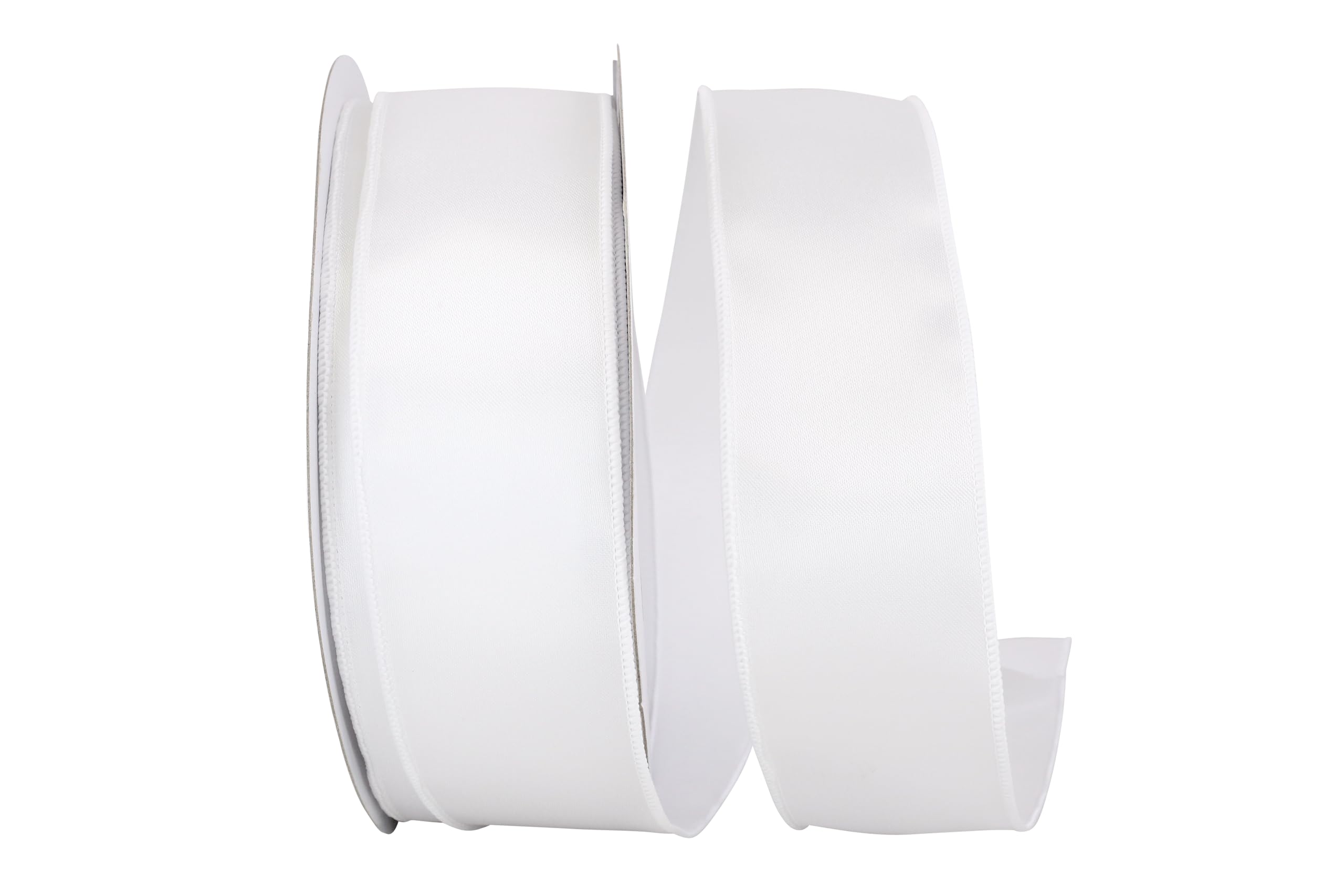 Reliant Ribbon 92575W-030-40K Satin Value Wired Edge Ribbon, 2-1/2 Inch X 50 Yards, White
