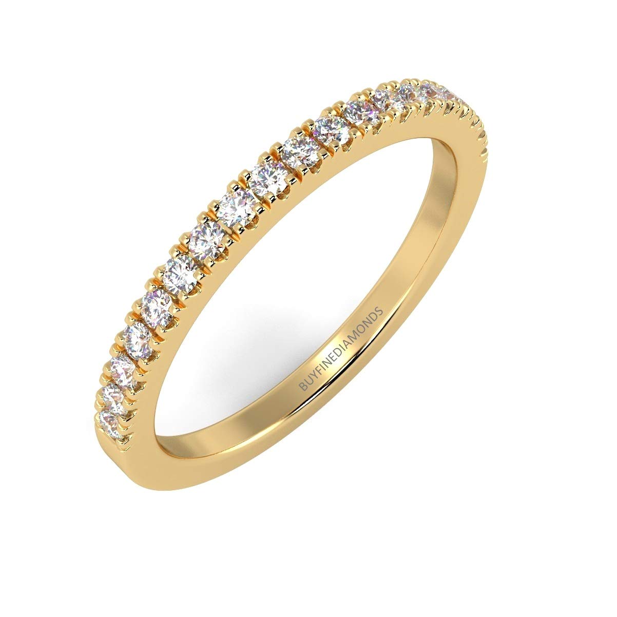 0.15 Carat Round Diamond Thin Micro Pave Set Half Eternity Ring in Yellow Gold Size S