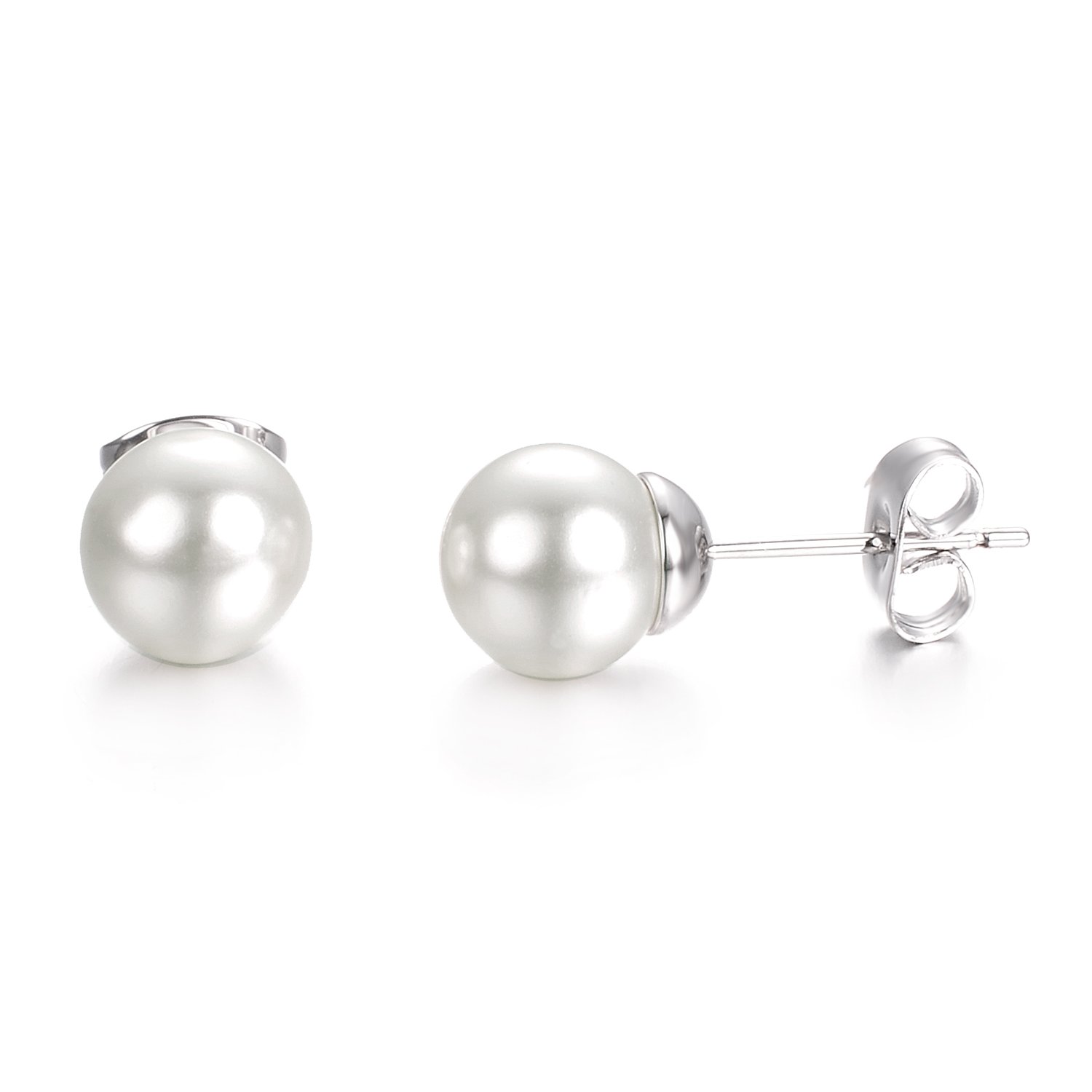 Yoursfs Pearl Earrings Freshwater Cultured White Stud Earrings 18K White Gold Plated Elegant