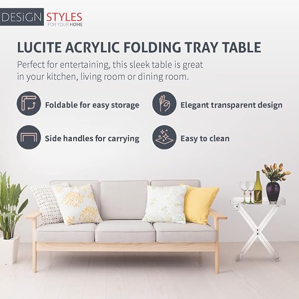 DESIGNSTYLES ACRYLIC FOLDING TRAY TABLE – MODERN CHIC ACCENT DESK – KITCHEN AND BAR SERVING TABLE – ELEGANT CLEAR DESIGN