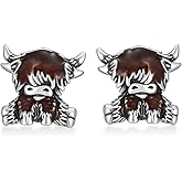 Plesitep Women's 925 Sterling Silver Oxidized Highland Cow Drop Glue Stud Earrings Unique Vintage Style Jewelry for Daily Wear Special Design Earring