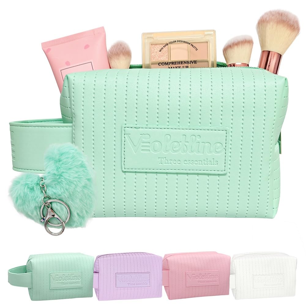 Photo 1 of *Dirty/stained item* Violetline Travel Makeup Bag, Large Capacity Cosmetic Bag for Women, Water resistant Portable Pouch Open Flat Toiletry Bag Makeup Organizer with Handle (Green)