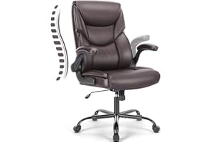 OLIXIS Executive Office Chair – Ergonomic Adjustable Computer Desk Chairs with High Back Flip-up Armrests, Swivel Task Chair with Lumbar Support, Bonded Leather