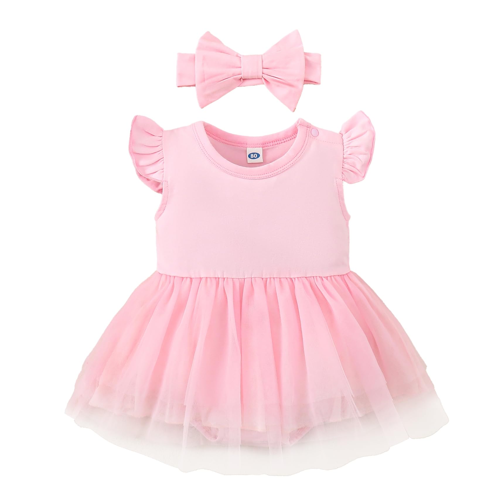 Photo 1 of Magic Park 0-18M Infant Bodysuit Tutu Dress Baby Girl Romper Dress Toddler Solid Color Tulle Skirt Baptism Holidays Outfits (Pink, 3 Months)