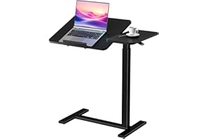 DUMOS Overbed Bedside Table Adjustable with Wheels, Mobile Standing Stand Up Rolling Laptop PC Desks with Tilting Top Height Tray Side Computer Workstation for Bedroom on Hospital Home Use, Black