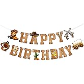 Talorine Cowboy Party Decorations for Boys, Western Cowboy Happy Birthday Banner, Wild West Cow Rodeo Birthday Party Supplies Photo Booth Props