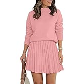 COCCKO Women's Two Piece Outfits Turtleneck Long Sleeve Ribbed Knit Tops Pleated Mini Skirt 2026 Casual Sweater Sets