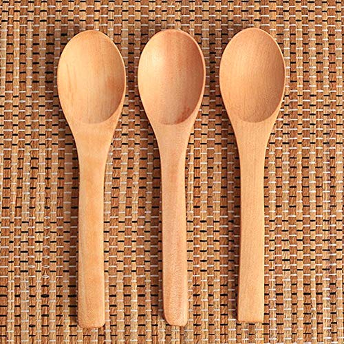 VGOODALL Handmade Wooden Spoon, 12PCS 13cm Small Wooden Serving Spoons Condiments Salt Spoons Honey Teaspoon Coffee Tea Sugar Salt Jam Mustard Ice Cream Spoons Wooden Cutlery