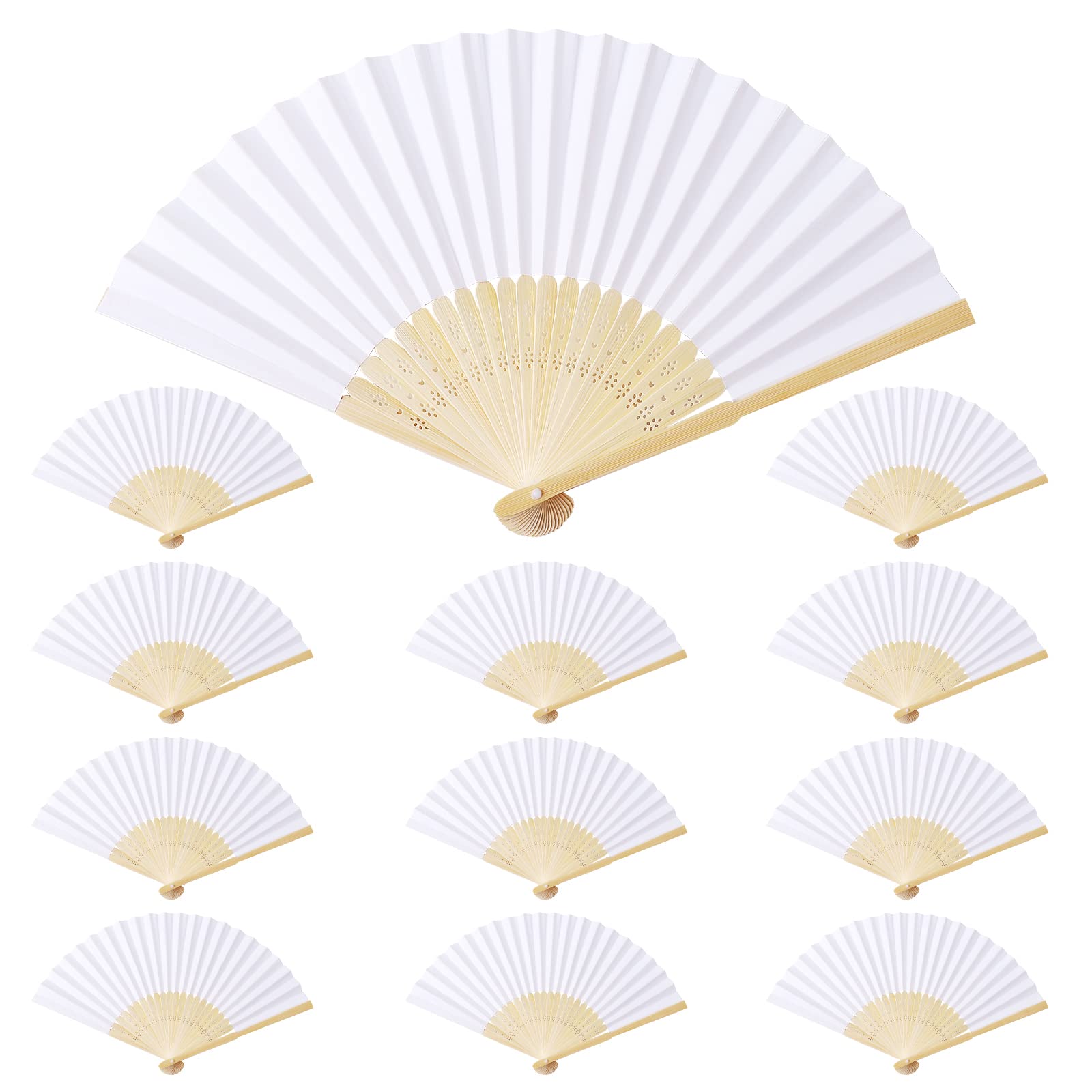 Photo 1 of HPLYEL 12PCS White Paper Fans,Held Bamboo Folding Fan Blank Decoration Folded DIY Painting Fan Wedding Party Favors Home Gift
