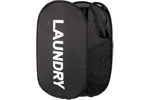 BENJUN Mesh Laundry hamper,collapsible Laundry basket,Easy to Open and Fold for room storage,and Side Pockets Carry Handles for Kids Room,College Students Dorm or Travel (black)